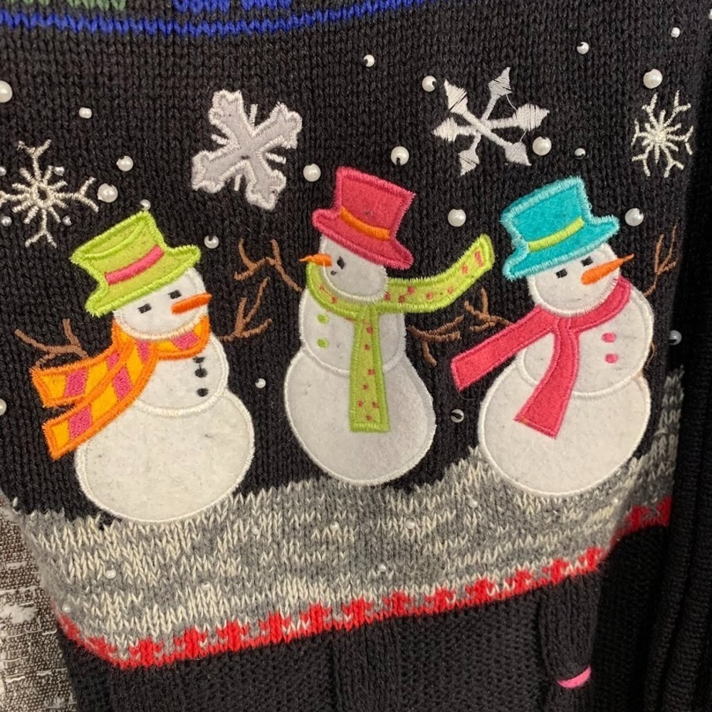 Vtg Designers Originals Studio Christmas Snowman Sweater Knit Full Zip Women's M - Picture 3 of 13